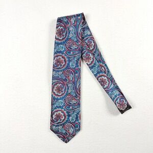 Ketch Classics Mens Paisley Floral Silk Blend Necktie Blue Red White Formal Tie